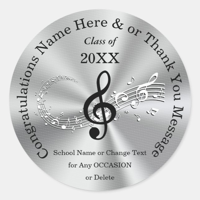 Personalized Music Notes Stickers for Graduation (Front)