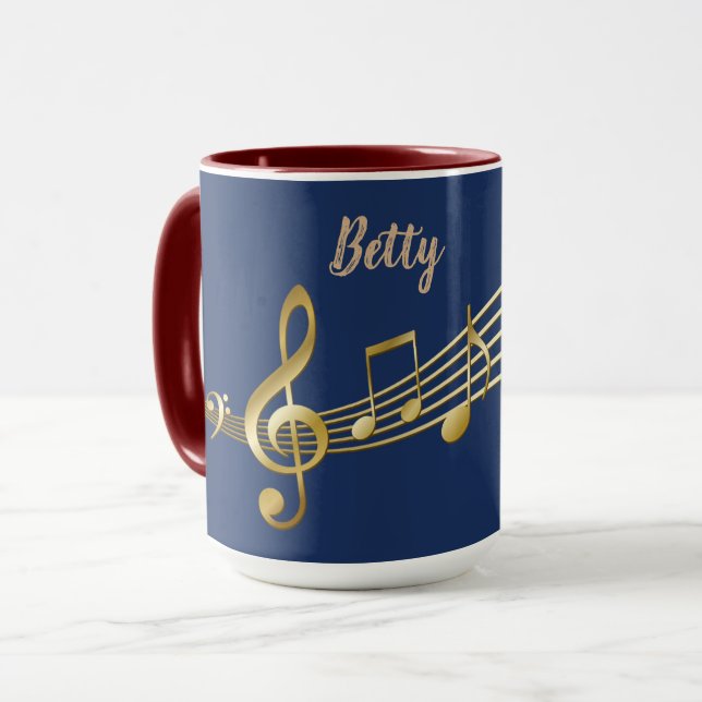 Personalized, Music Symbols, Blue & Red Combo Mug (Front Left)