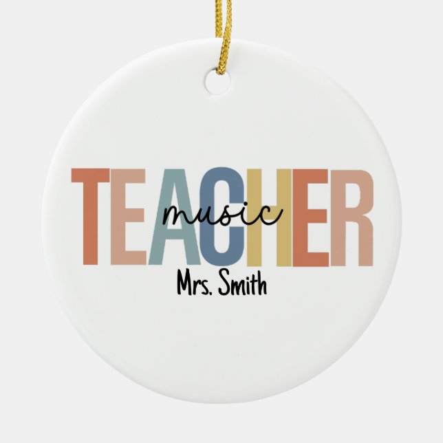 Personalized Music Teacher Christmas Ceramic Ornament (Front)