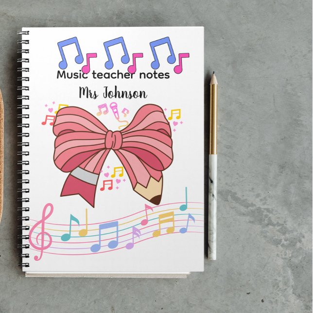 Personalized music teacher, music note coquette  notebook (Creator Uploaded)