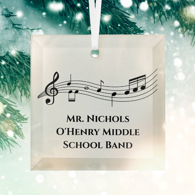 Personalized Music Teacher Musical Notes Christmas Glass Ornament (Creator Uploaded)