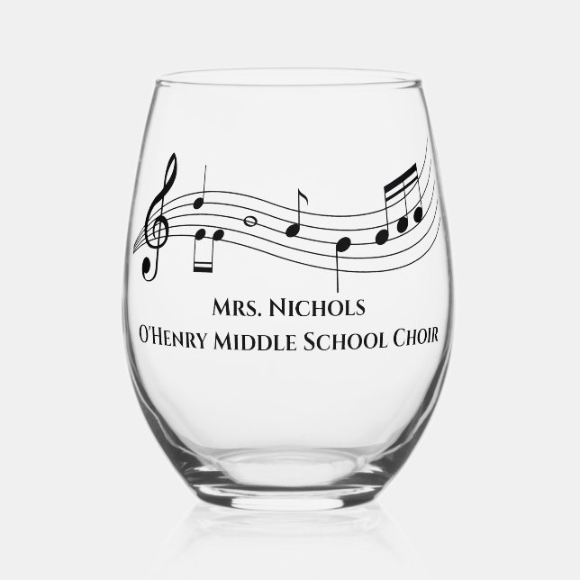 Personalized Music Teacher Musical Notes Stemless Wine Glass (Front)