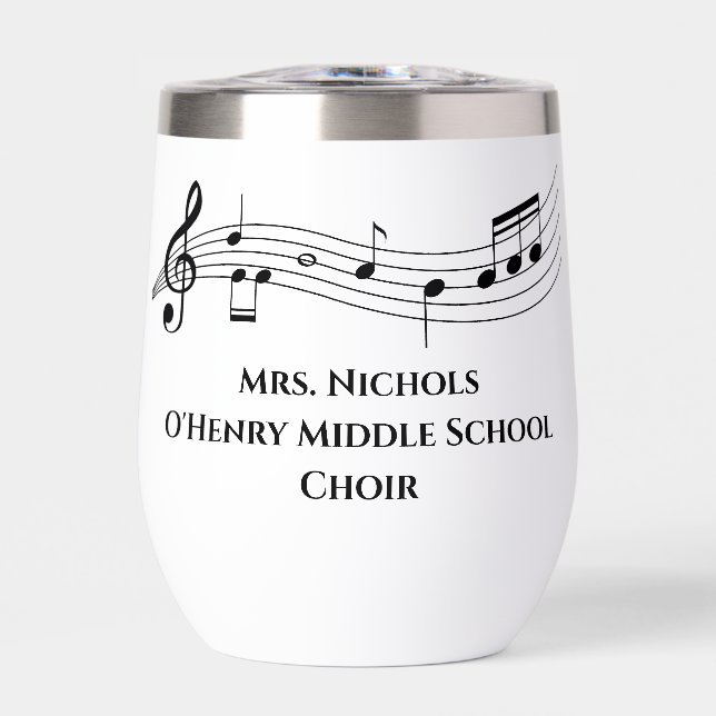 Personalized Music Teacher Musical Notes Thermal Wine Tumbler (Front)