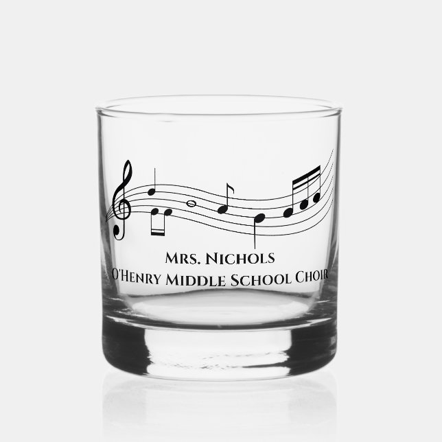 Personalized Music Teacher Musical Notes Whiskey Glass (Front)