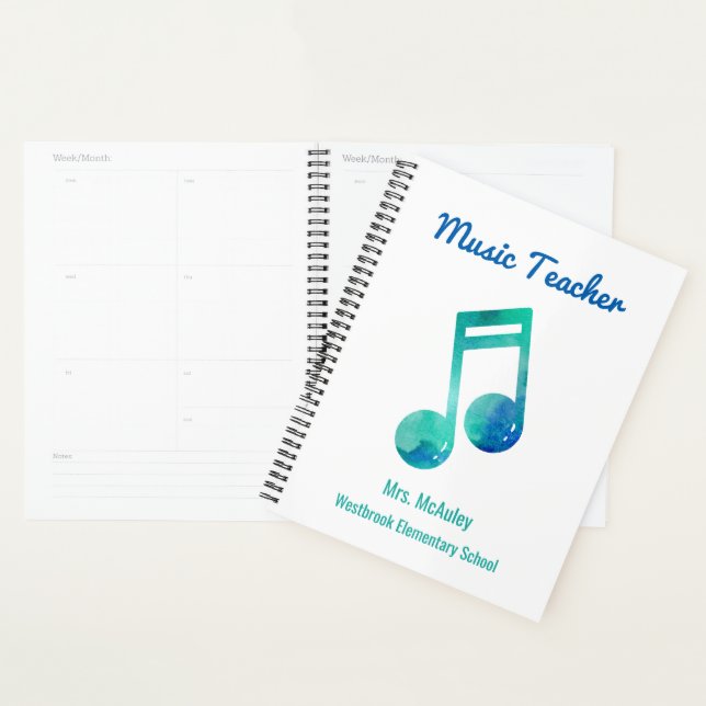 Personalized Music Teacher Watercolor Musical Note Planner (Display)