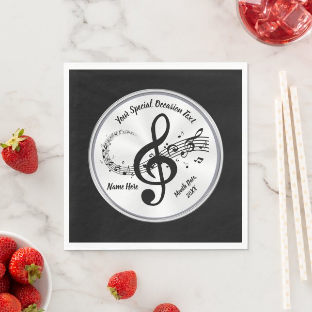 Personalized, Music Themed Napkins, Black, White Napkins (Insitu)