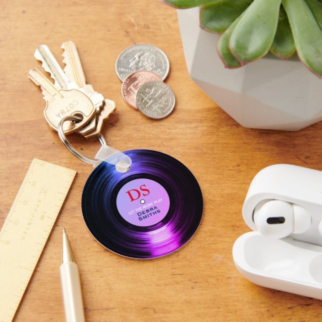 Personalized Music Vinyl Record Purple Keychain (Desk)