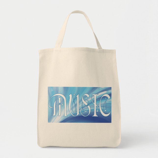 Personalized MUSIC with blue swirl tote Bag (Front)