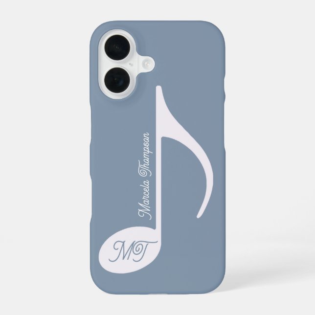 Personalized Musical Note Dusty Blue iPhone Case (Back)