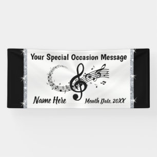 Personalized Musical Notes Banner, Black and White Banner