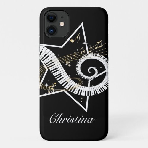 Personalized Musical Star golden notes iPhone 11 Case