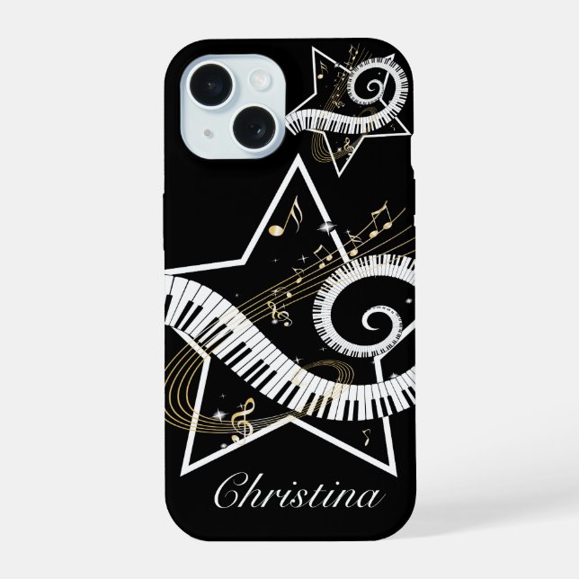 Personalized Musical Star golden notes Iphone Case (Back)