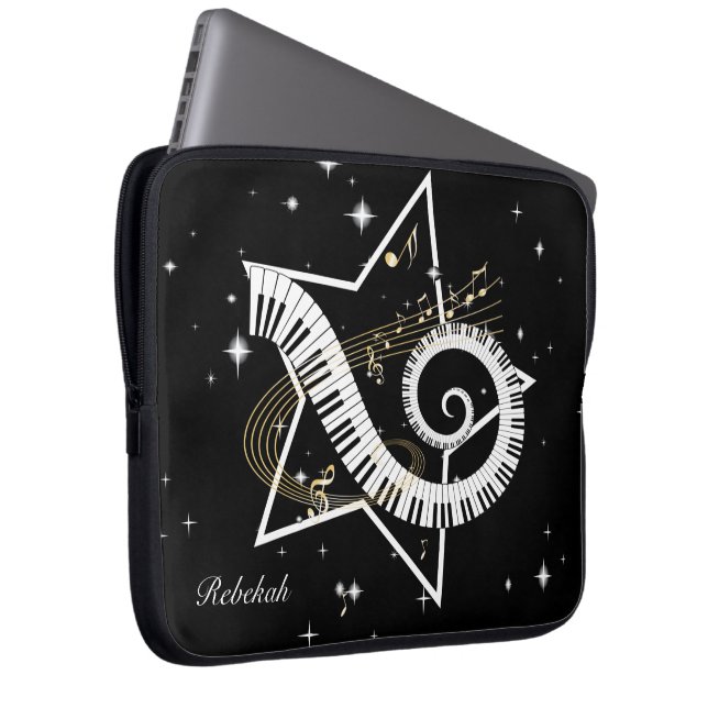 Personalized Musical Star golden notes Laptop Sleeve (Front Right)