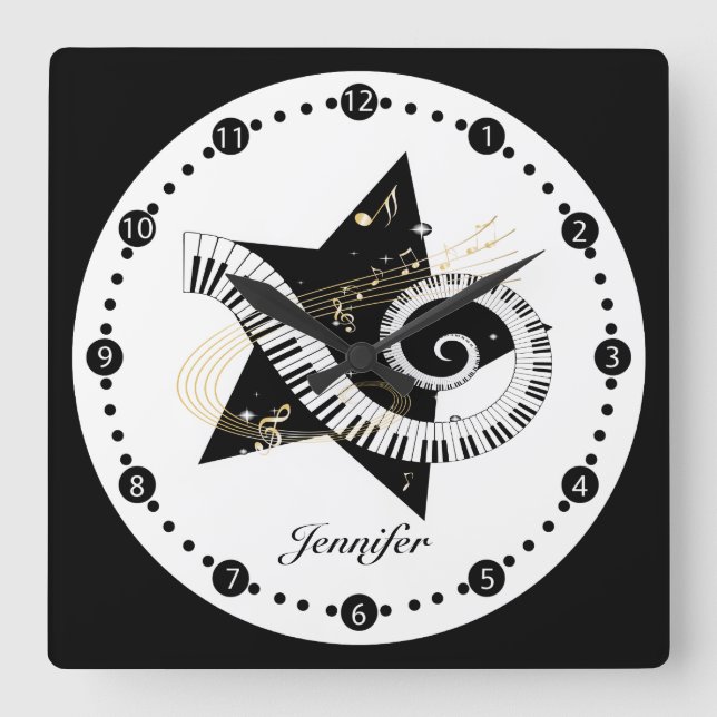 Personalized Musical Star Golden Notes wall clock (Front)