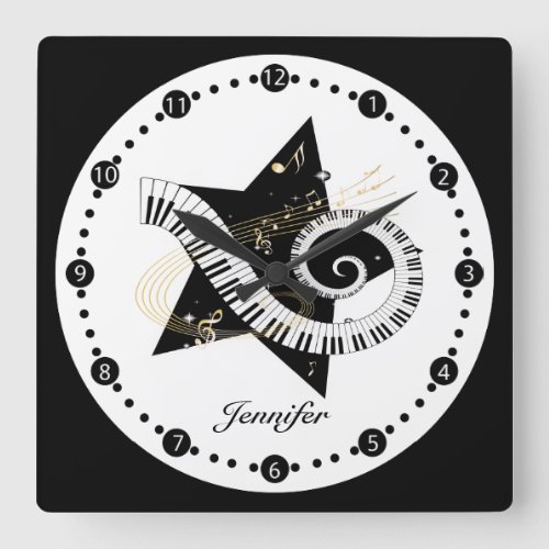 Personalized Musical Star Golden Notes wall clock