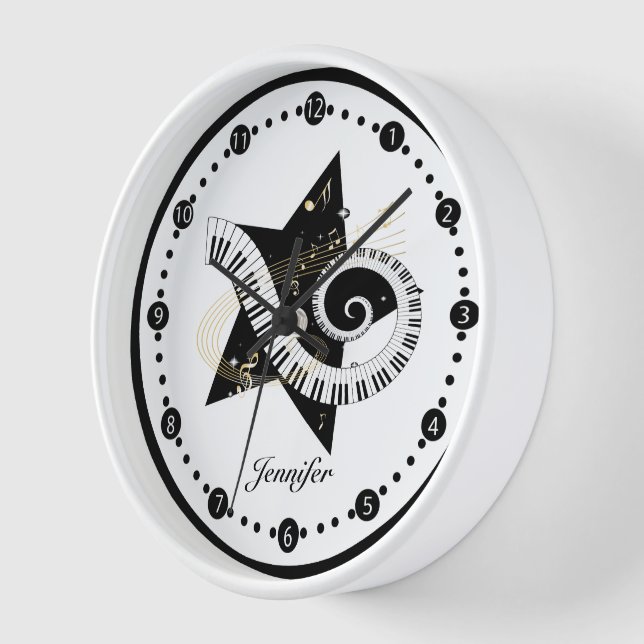 Personalized Musical Star Golden Notes Wall Clock (Angle)
