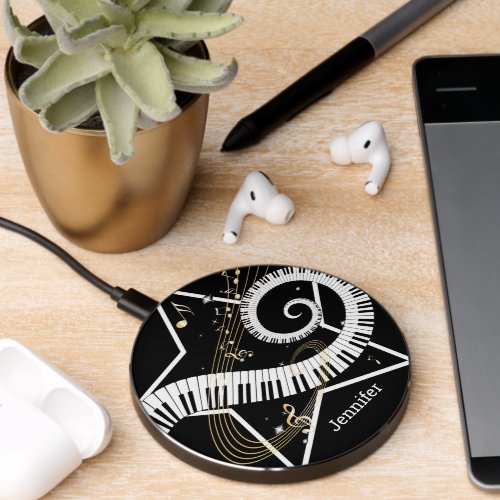 Personalized Musical Star Golden Notes wall clock Wireless Charger