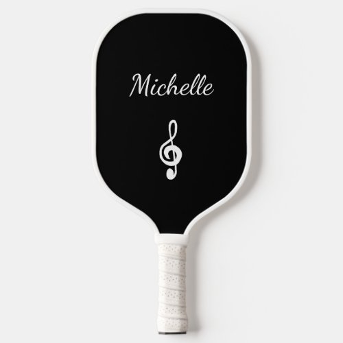 Personalized Musical Treble Clef Black White Pickleball Paddle