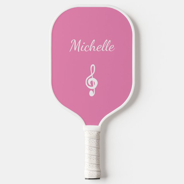 Personalized Musical Treble Clef Cute Pink Pickleball Paddle (Front)