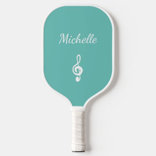 Personalized Musical Treble Clef Trendy Teal Pickleball Paddle