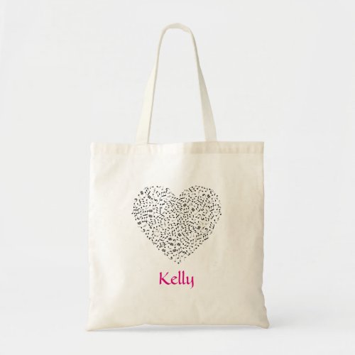 Personalized Musical Words Heart Shape Tote Bag