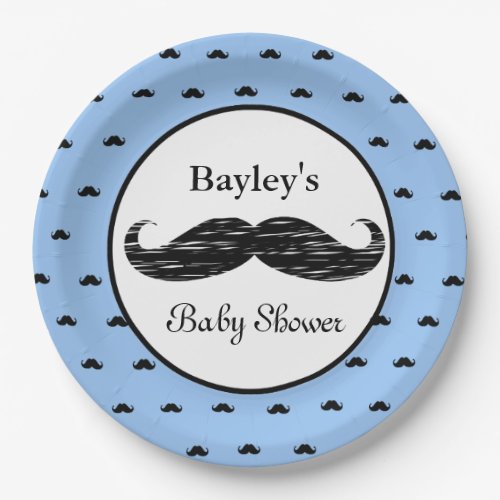 Personalized Mustache Baby Shower Paper Plates