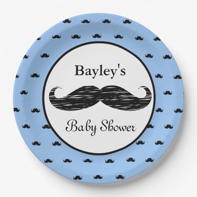 Personalized Mustache Baby Shower Paper Plates (Front)