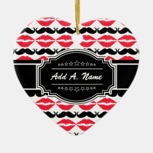 Personalized Mustache & Lips N # 14 Ceramic Ornament