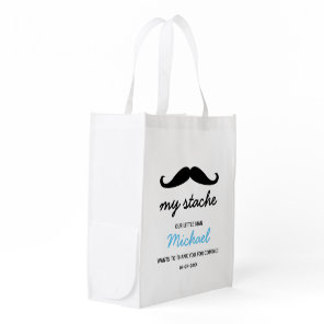 Personalized Mustache theme birthday party Grocery Bag