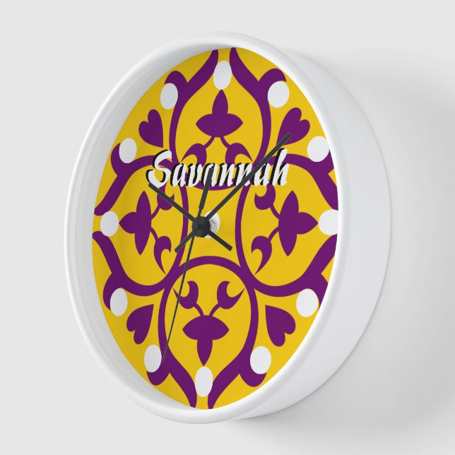 Personalized Mustard Medallion or Any Color Wall Clock (Angle)