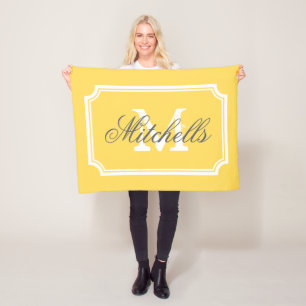 Personalized mustard yelllow elegant monogram fleece blanket