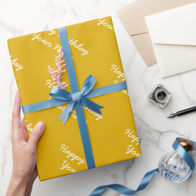 Personalized mustard yellow Birthday Wrapping Paper (Gifting)