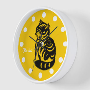 Personalized Mustard Yellow Cat Clock-Any Color Clock