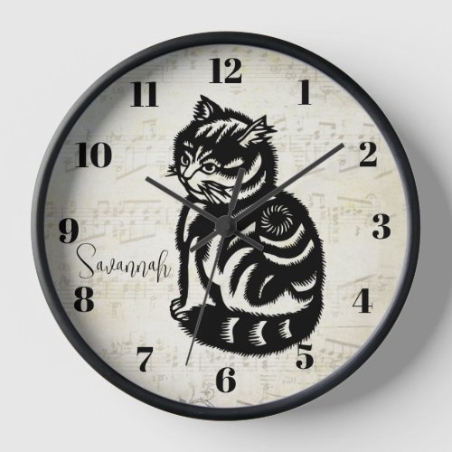 Personalized Mustard Yellow Cat Clock_Any Color Wall Clock