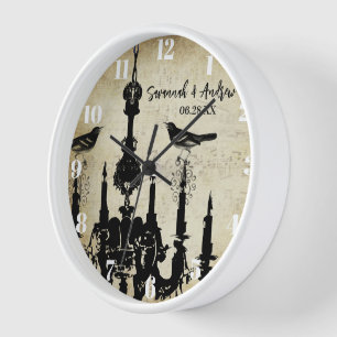 Personalized Mustard Yellow Chandelier Bird Clock