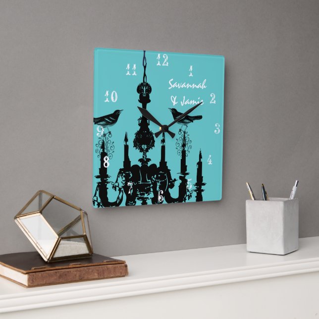 Personalized Mustard Yellow Chandelier Bird Clock (Office)