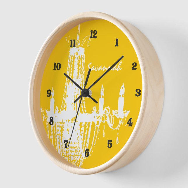 Personalized Mustard Yellow Chandelier Wall Clock (Angle)