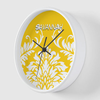 Personalized Mustard Yellow Damask or Any Color Clock