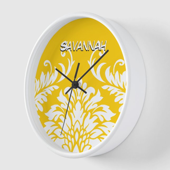 Personalized Mustard Yellow Damask or Any Color Clock (Angle)