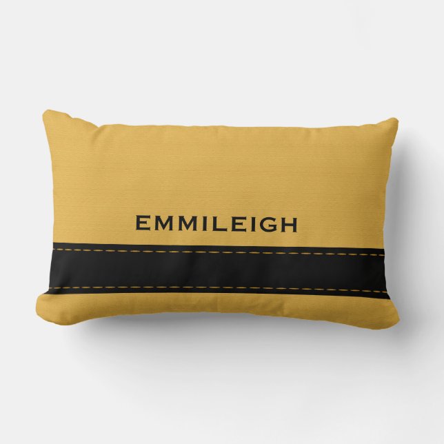Personalized Mustard Yellow Geometric Black Stripe Lumbar Pillow (Front)