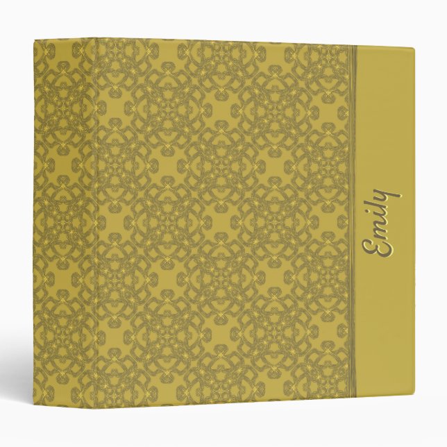 Personalized Mustard Yellow Pattern 3 Ring Binder (Front/Spine)