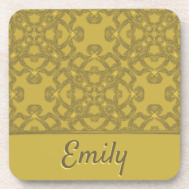 Personalized Mustard Yellow Pattern Beverage Coaster (Front)