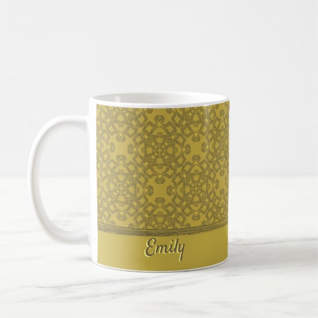 Personalized Mustard Yellow Pattern Coffee Mug (Left)