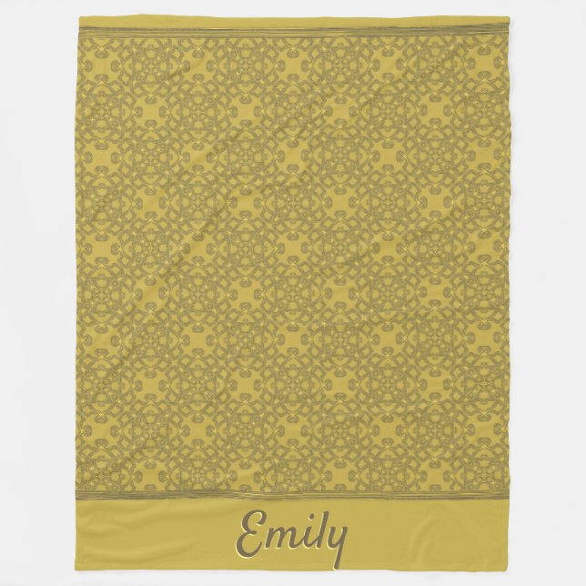 Personalized Mustard Yellow Pattern Fleece Blanket (Front)