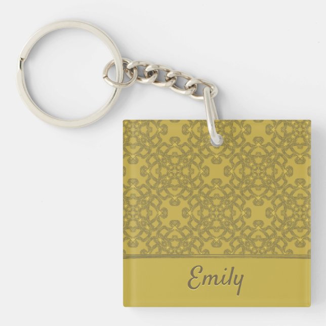 Personalized Mustard Yellow Pattern Keychain (Front)