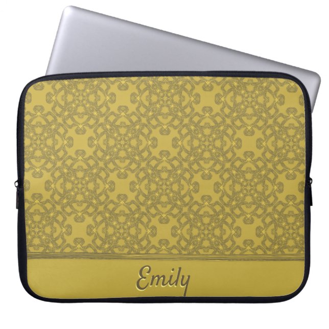 Personalized Mustard Yellow Pattern Laptop Sleeve (Front)