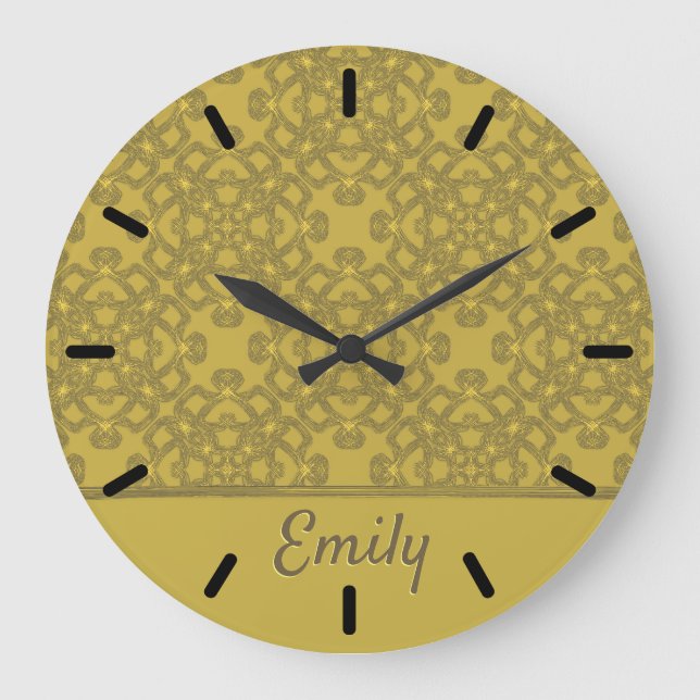 Personalized Mustard Yellow Pattern Large Clock (Front)