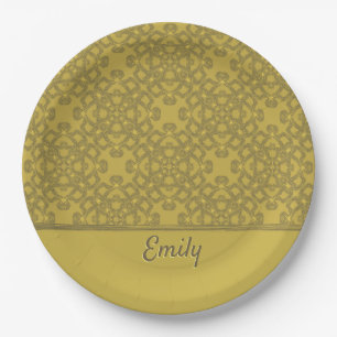 Personalized Mustard Yellow Pattern Paper Plates