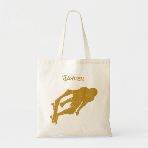 Personalized Mustard Yellow Skateboarder Graphic Tote Bag