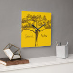 Personalized Mustard Yellow Vintage Tree Clock<br><div class="desc">Vintage Mustard Yellow Brown Oak Tree White Dots Custom Wall Clock - Your Name - or change to read whatever you like.</div>